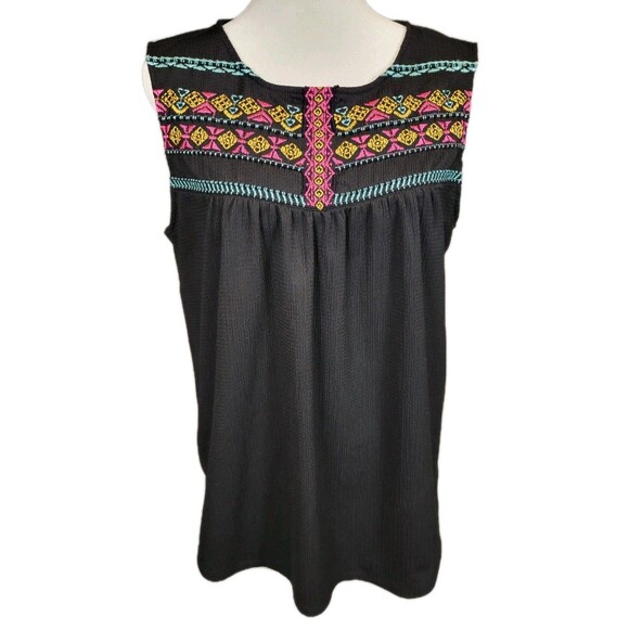 Adrianna Papell Sleeveless Tunic Top Womens Medium Embroidered Bohemian Peasant - Picture 1 of 11